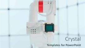  Presentation with manipulator robot - Presentation having robot-arm-with-ccd background and a sky blue colored foreground