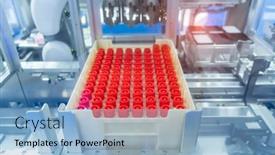  Presentation with test tube laboratory - Presentation theme with robot-arm-with-test-tube background and a light blue colored foreground