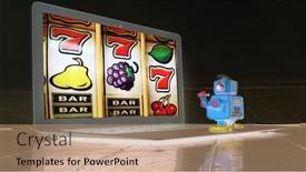  Presentation with gambling - Amazing PPT theme having robot-at-his-computer-gambling backdrop and a coral colored foreground
