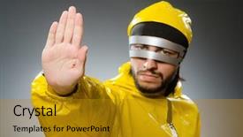  Presentation with metal - PPT layouts featuring robot dance - man wearing metal glasses background and a gold colored foreground