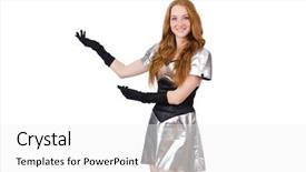  Presentation with tech - Colorful PPT theme enhanced with robot dance - woman in tech concept isolated backdrop and a  colored foreground