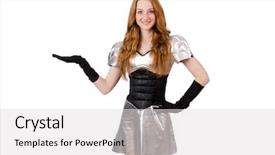  Presentation with robot dance - Cool new slides with robot dance - woman in tech concept isolated backdrop and a light gray colored foreground