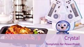  Presentation with deliver - PPT theme consisting of robot domestic assistance cook chicken background and a sky blue colored foreground