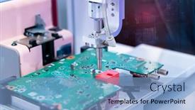  Presentation with industrial robot - PPT theme featuring robot-drill-machine-tool background and a light blue colored foreground