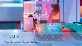  Presentation with industrial robot - Cool new PPT layouts with robot-drill-machine-tool backdrop and a light blue colored foreground