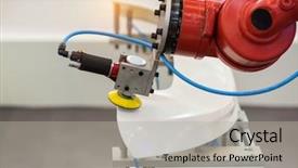  Presentation with industrial machine - Presentation design featuring robot emergency - automatic grinding machine in industrial background and a light gray colored foreground