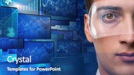  Presentation with trading - Amazing slide deck having robot eye - businessman in future trading concept backdrop and a ocean colored foreground