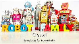  Presentation with hall of fame words - Audience pleasing presentation theme consisting of robot family with wooden letter backdrop and a  colored foreground