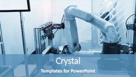  Presentation with metal forming - Audience pleasing slide deck consisting of robot for metal forming process backdrop and a teal colored foreground