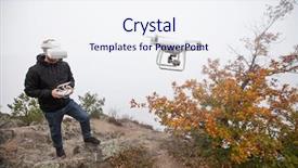  Presentation with technology trends - Cool new presentation theme with robot free - young man handling drone using backdrop and a sky blue colored foreground