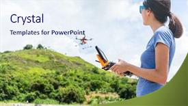  Presentation with woman car driver map - PPT layouts featuring robot free - young woman drives drone background and a sky blue colored foreground