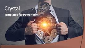  Presentation with mechanism - Theme having robot gear mechanism - his super abilities mixed media background and a gray colored foreground