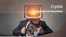  Presentation with media - Slide set featuring robot gear mechanism - his super abilities mixed media background and a coral colored foreground