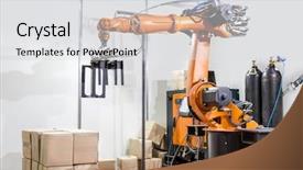  Presentation with manipulator robot - Beautiful presentation theme featuring robot gear mechanism - modern arm manipulator backdrop and a light gray colored foreground