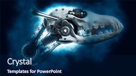  Presentation with steampunk - Audience pleasing PPT layouts consisting of robot gear mechanism - steampunk style skull backdrop and a navy blue colored foreground