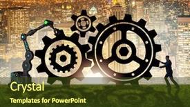  Presentation with teamwork - Presentation design with robot gear mechanism - teamwork concept with businessman background and a tawny brown colored foreground