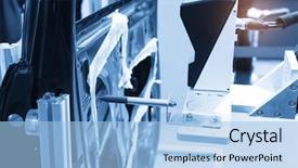  Presentation with industrial robot - Presentation theme with robot grinding machine car part background and a light blue colored foreground