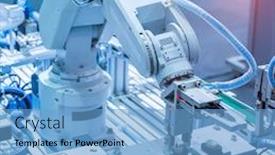  Presentation with robot - Audience pleasing PPT theme consisting of robot-gripping-and-smart-robot backdrop and a light blue colored foreground