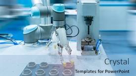  Presentation with robot - Audience pleasing PPT theme consisting of robot-gripping-and-smart-robot backdrop and a light blue colored foreground