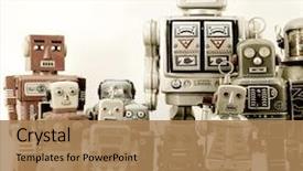  Presentation with robot - PPT theme enhanced with robot group background and a coral colored foreground