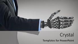  Presentation with black business - Beautiful presentation theme featuring robot hand against grey background backdrop and a light gray colored foreground