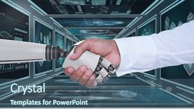  Presentation with medical robot - Amazing slide set having robot hand and person shaking backdrop and a ocean colored foreground