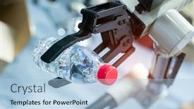  Presentation with industrial robot - Audience pleasing theme consisting of robot-hand-holding-a-bottle backdrop and a light blue colored foreground