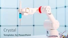  Presentation with medical robot - Theme featuring robot-hand-with-a-medical background and a sky blue colored foreground