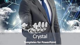  Presentation with robot - Amazing presentation design having robot hand with cloud backdrop and a gray colored foreground