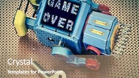  Presentation with robot - Colorful slide deck enhanced with robot hold game over sine backdrop and a coral colored foreground