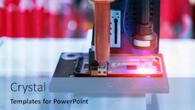  Presentation with mobile robot - Slide set featuring robot holding glue syringe injection background and a light blue colored foreground