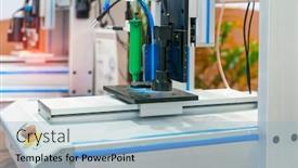  Presentation with machine vision - PPT theme enhanced with robot holding glue syringe injection with robotic machine vision system background and a light blue colored foreground