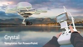  Presentation with remote - Amazing slide set having robot moving - hands guiding a drone backdrop and a gray colored foreground