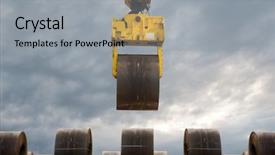  Presentation with crane - Presentation theme enhanced with robot moving - overhead crane carrying a steel background and a light gray colored foreground