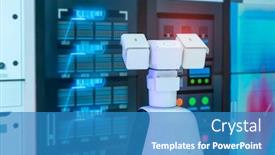  Presentation with cctv camera - Audience pleasing PPT layouts consisting of robot-of-cctv-security-surveillance backdrop and a teal colored foreground