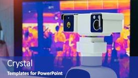  Presentation with security robot - Slide deck with robot-of-cctv-security-surveillance background and a royal blue colored foreground