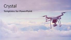  Presentation with uav camera - Colorful presentation theme enhanced with robot security - uav drone multicopter flying backdrop and a light gray colored foreground