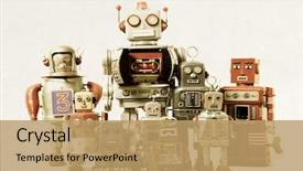  Presentation with robot - PPT theme having robot team background and a coral colored foreground