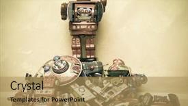  Presentation with robot toy - Theme with humility - robot toy stands background and a coral colored foreground