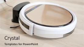  Presentation with dock - Amazing slide deck having robot vacuum cleaner on charging backdrop and a soft green colored foreground
