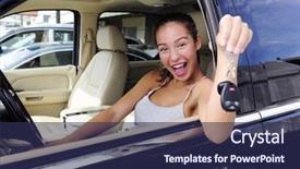  Presentation with keys - Slides enhanced with robot voiture - happy woman showing keys background and a navy blue colored foreground