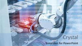  Presentation with manufacture - Presentation with robot-with-conveyor-in-manufacture background and a light blue colored foreground