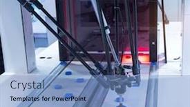  Presentation with manufacture - Audience pleasing PPT theme consisting of robot with vacuum suckers picks the item from the conveyor in manufacture factory backdrop and a light blue colored foreground