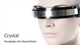  Presentation with cyber - Slides with future robotic - beautiful cyber woman's face isolated background and a white colored foreground