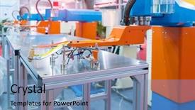  Presentation with arm robot - Audience pleasing slide set consisting of robotic and automation system control backdrop and a teal colored foreground