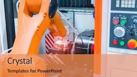  Presentation with robot arm - Theme having robotic and automation system control background and a gold colored foreground