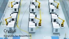  Presentation with robot arm - Cool new slide deck with robotic and automation system control backdrop and a light blue colored foreground