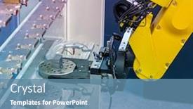  Presentation with robot arm - Amazing slide deck having robotic-and-automation-system-control backdrop and a teal colored foreground