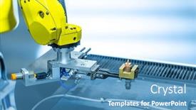  Presentation with robot arm - Slides with robotic-and-automation-system-control background and a teal colored foreground