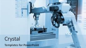 Presentation with industrial robot arm - Amazing presentation having robotic and automation system control backdrop and a light blue colored foreground